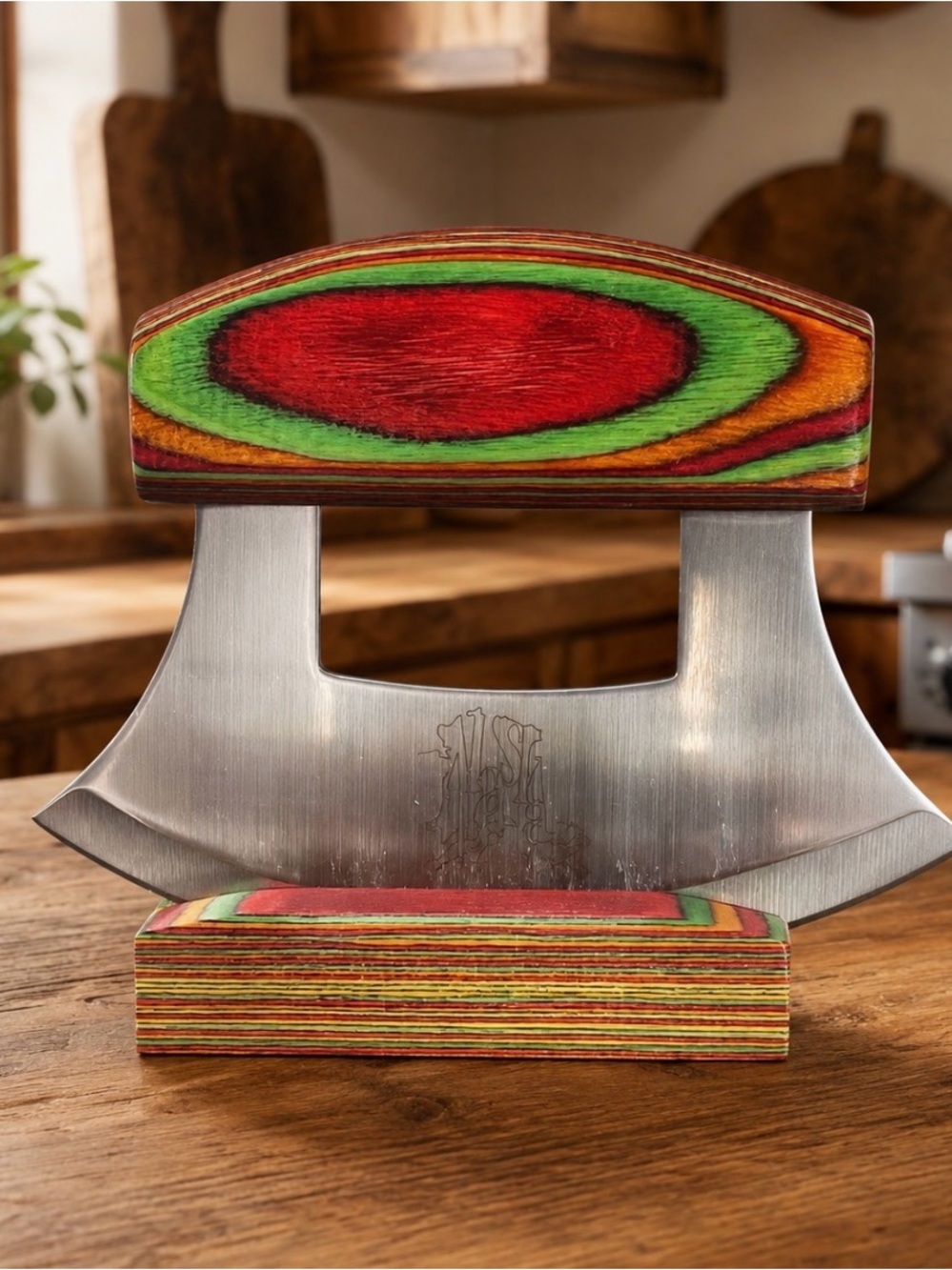 Alaskan ULU Stainless Knife Exotic Wood Handle With Stand New in Box